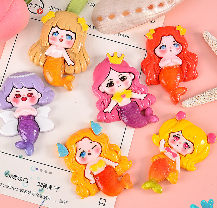 miniature kawaii mermaid flatback resin cabochon princess mini cartoon slime charm for jewelry Phone case refrigerator sticker