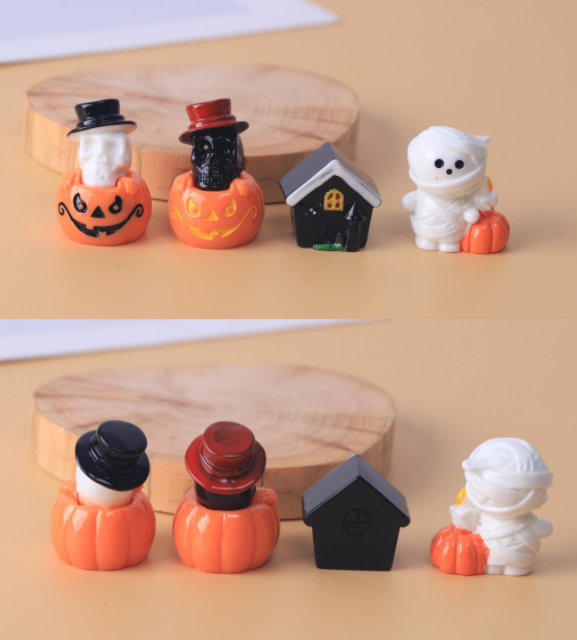 3D Cat Resin Pumpkin Skulls Miniature Figure Large Eyeball Mummy Ghost Mouse Hat Statue Halloween Decor Desktop Fairy Web House