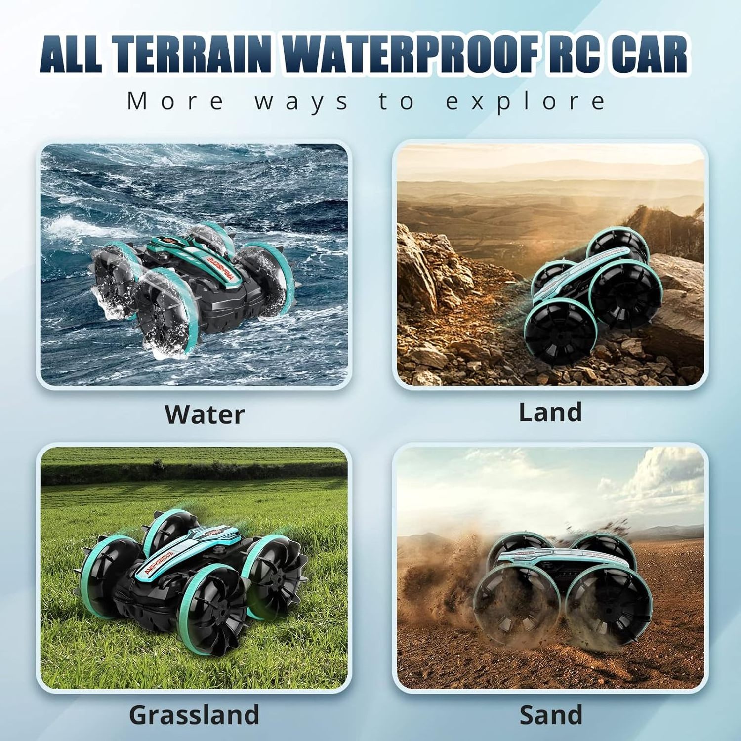 Amphibious Remote Control Car 4WD Remote Controlled Off-Road Toy Waterproof RC Stunt Car All Terrain Beach Pool Water Toy