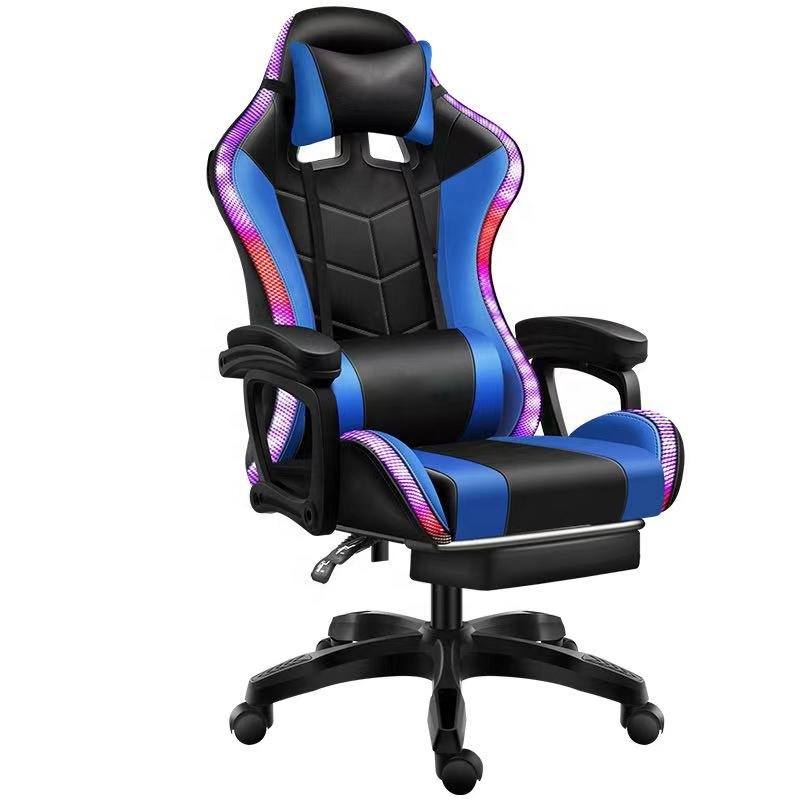 Wholesale Black PU Leather LED RGB Racing Gamer Chair Cheap Office Computer PC Recliner Gaming Chair With Lights And Speakers