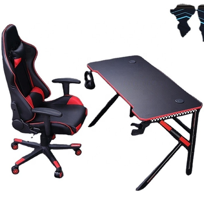 Sale Custom Large Computer Racing RGB Light Gamer Table And Chair Set For Office Gaming Desk With LED