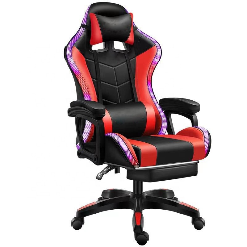 Wholesale Black PU Leather LED RGB Racing Gamer Chair Cheap Office Computer PC Recliner Gaming Chair With Lights And Speakers