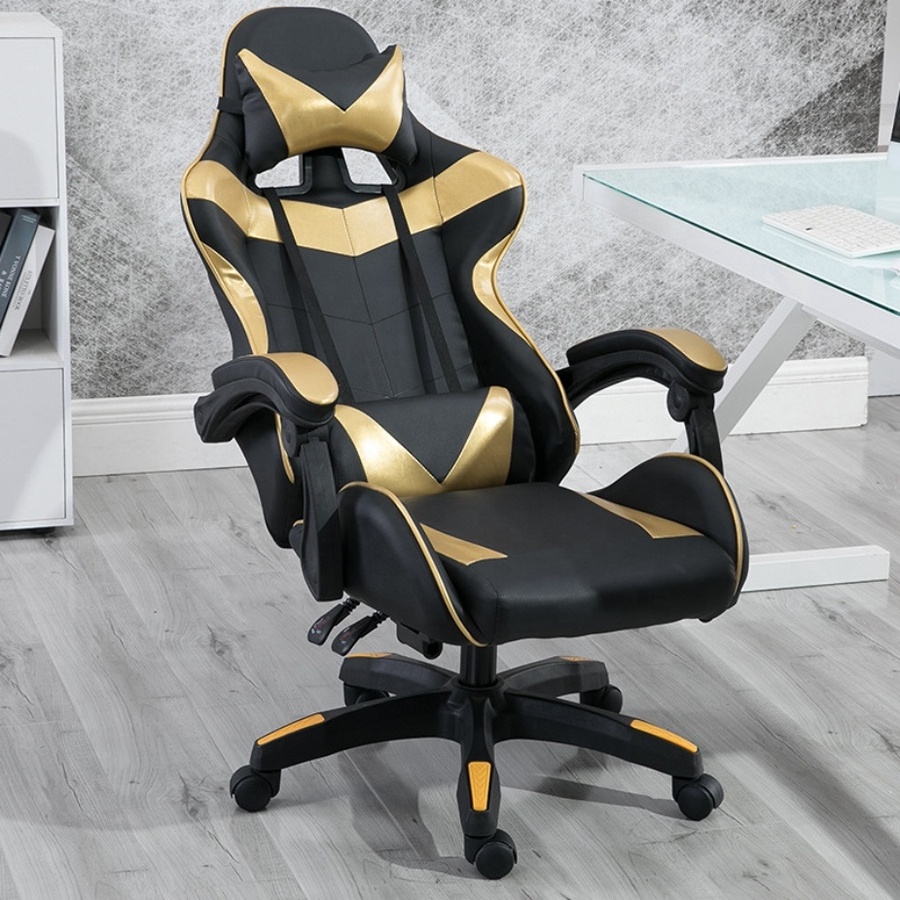 Zero Gravity Cyber Cafe Rocking Chair Gaming Cheap Computer PC Game Chair With Foot Rest Golden PU Leather Racing Chair Gaming