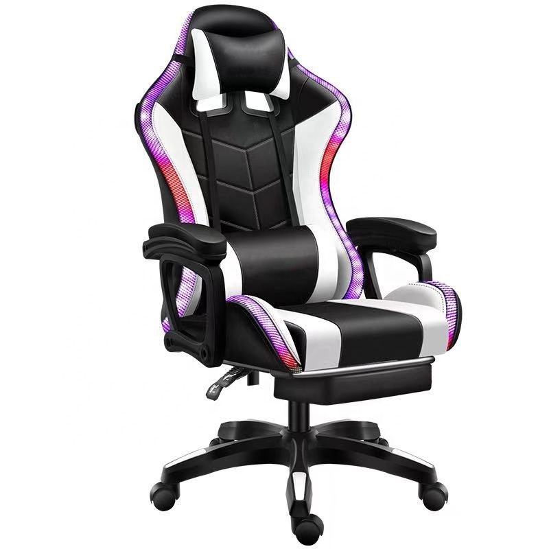 Wholesale Black PU Leather LED RGB Racing Gamer Chair Cheap Office Computer PC Recliner Gaming Chair With Lights And Speakers