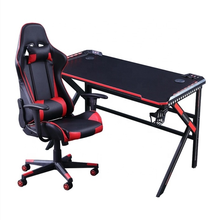 Sale Custom Large Computer Racing RGB Light Gamer Table And Chair Set For Office Gaming Desk With LED