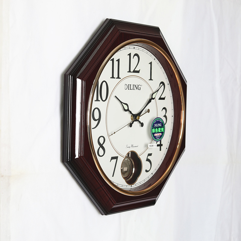 DILING Factory wholesale home decorative Custom logo sweep movement night light digital Pendulum clock octagon wall clock