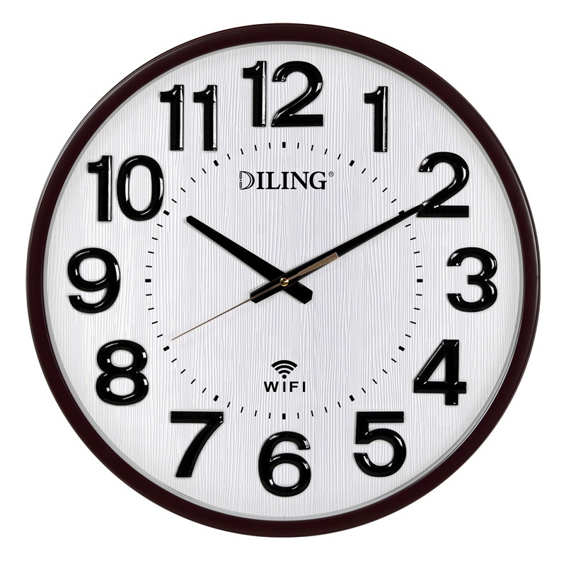 Custom logo  DILING decorative  3D big round wall clock sweep movement glass  plastic digital clock wifi wall clock