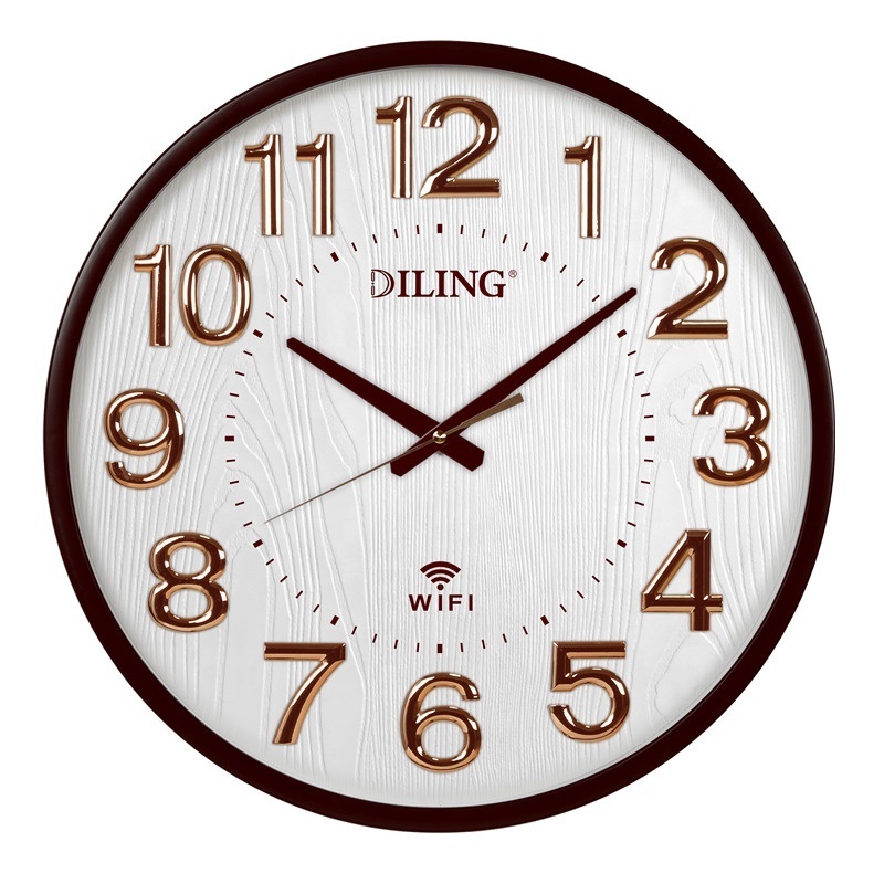 Custom logo  DILING decorative  3D big round wall clock sweep movement glass  plastic digital clock wifi wall clock