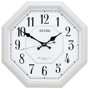 DILING  custom logo 14 inch digital battery operated plastic silent quartz clock home decor Octagonal  wall clock