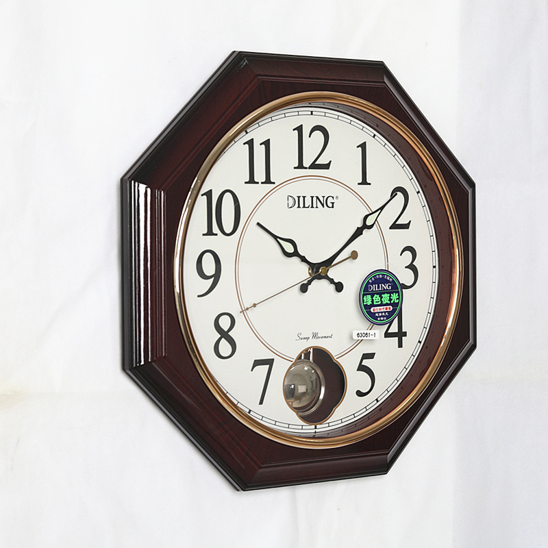 DILING Factory wholesale home decorative Custom logo sweep movement night light digital Pendulum clock octagon wall clock