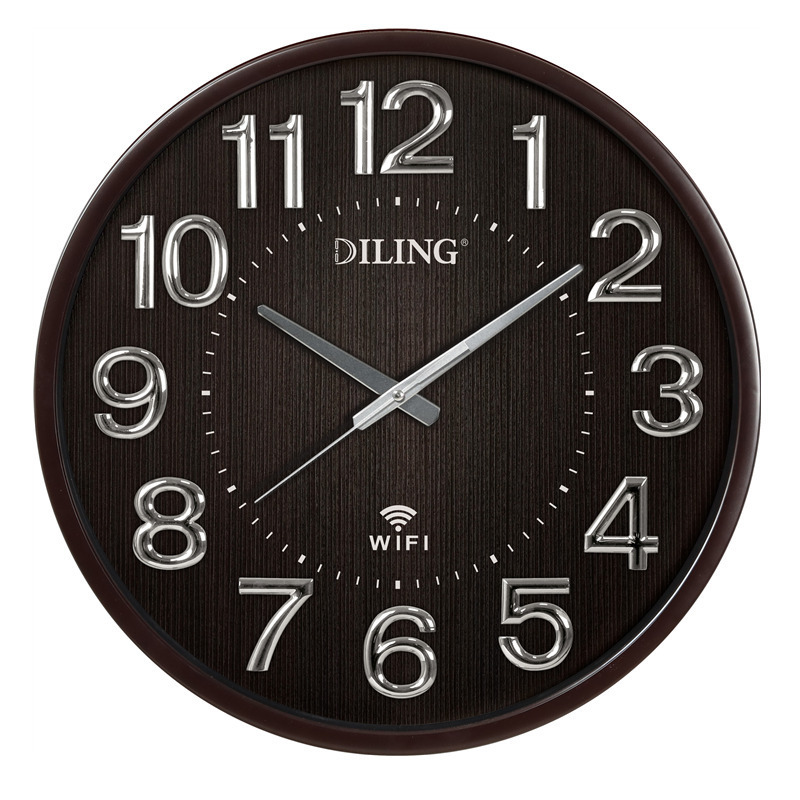 Custom logo  DILING decorative  3D big round wall clock sweep movement glass  plastic digital clock wifi wall clock