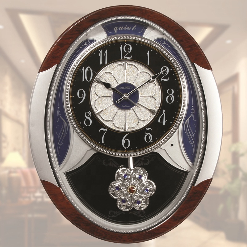 DILING  european style large beautiful clock high quality silent movement 3d digital Oval pendulum wall clock for living room