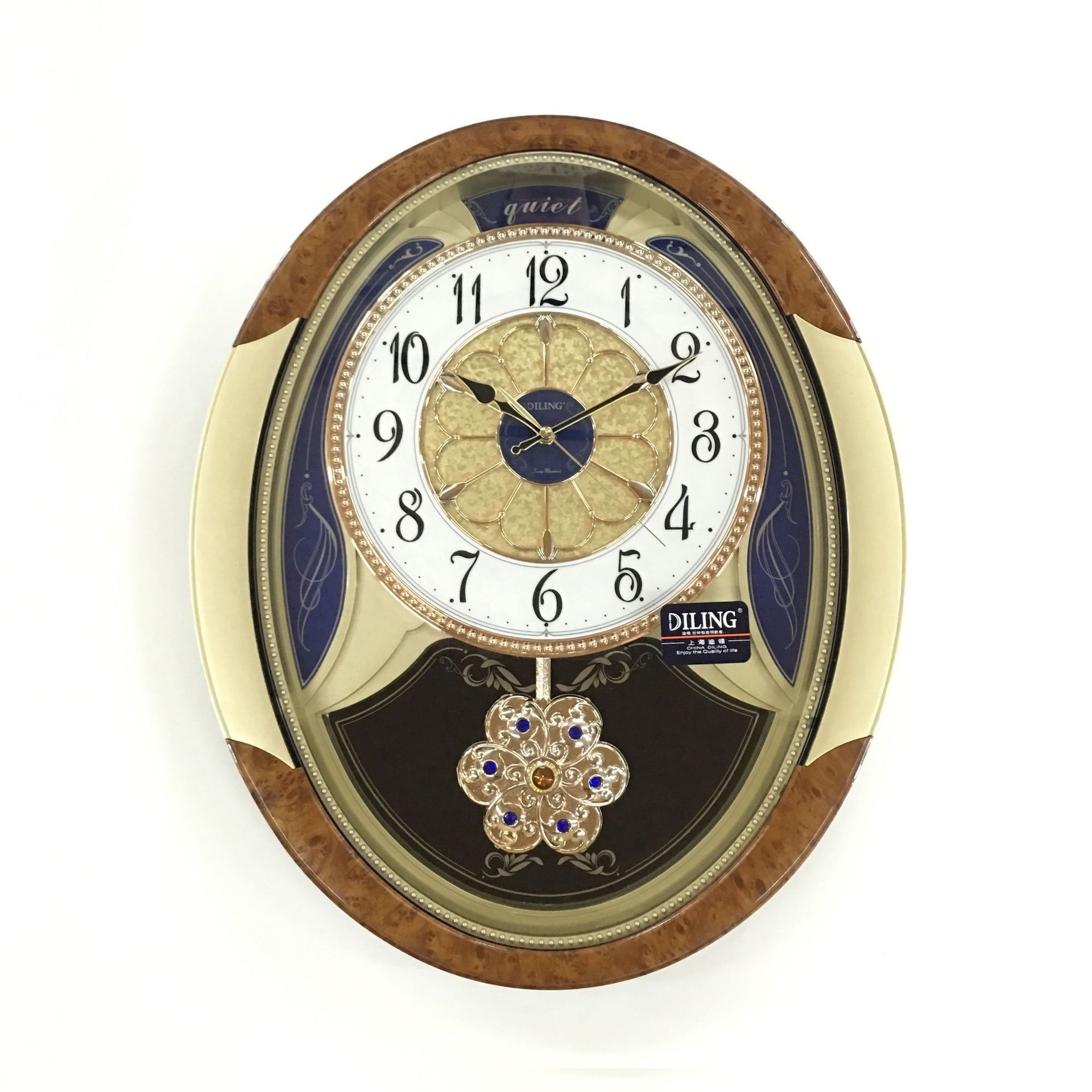 DILING  european style large beautiful clock high quality silent movement 3d digital Oval pendulum wall clock for living room