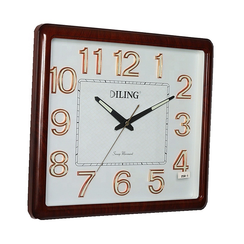 DILING 40cm simple design square at night battery operated plastic silent quartz clock easy Reading luminous digital wall clock