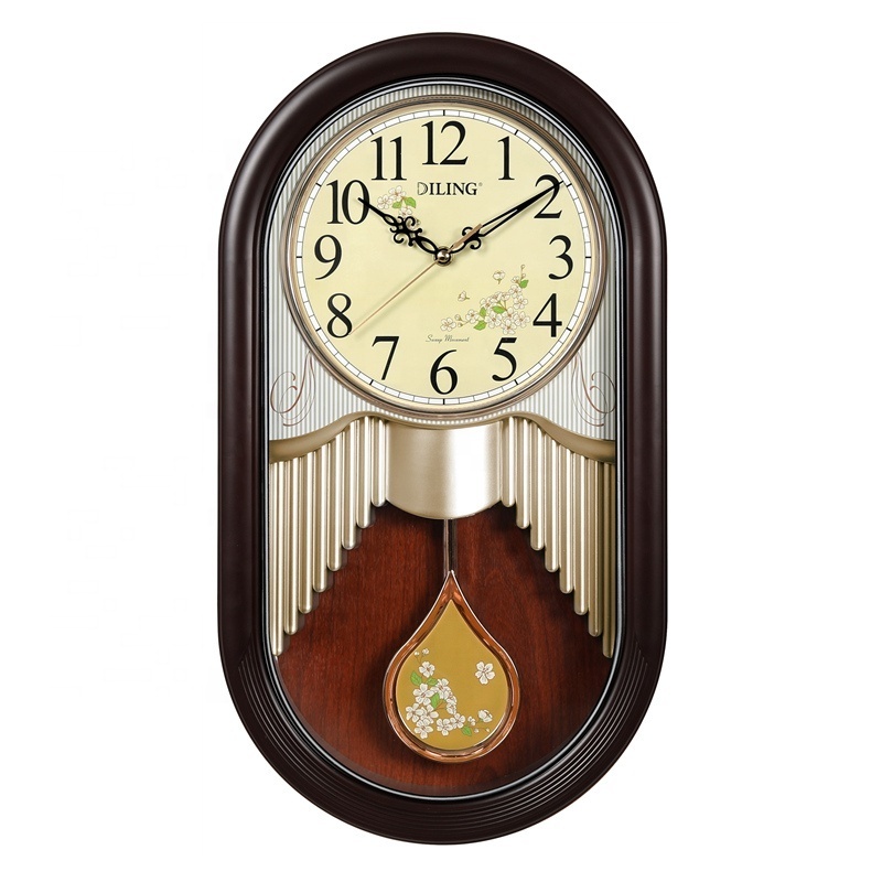 DILING beautiful high quality home decoration silent movement sweep art clock antique grandfather pendulum wall clock