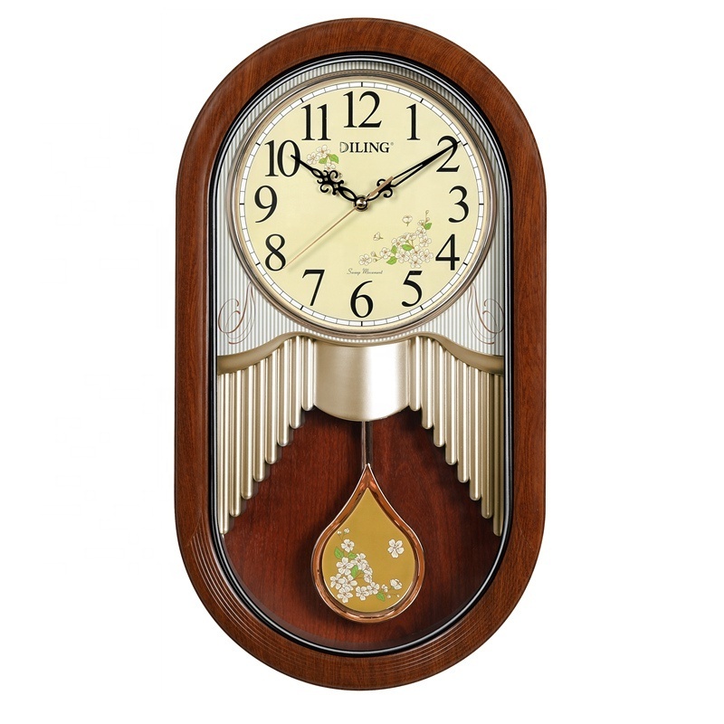 DILING beautiful high quality home decoration silent movement sweep art clock antique grandfather pendulum wall clock