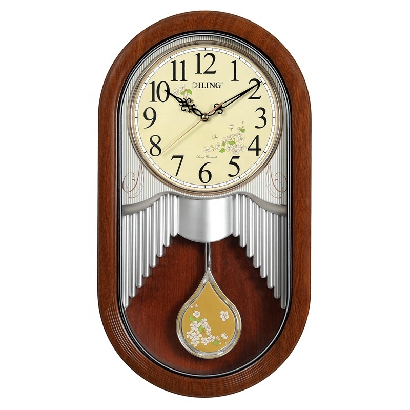 DILING beautiful high quality home decoration silent movement sweep art clock antique grandfather pendulum wall clock