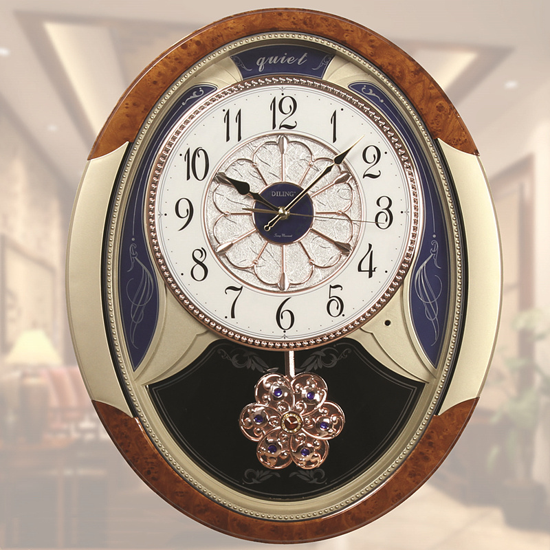 DILING  european style large beautiful clock high quality silent movement 3d digital Oval pendulum wall clock for living room