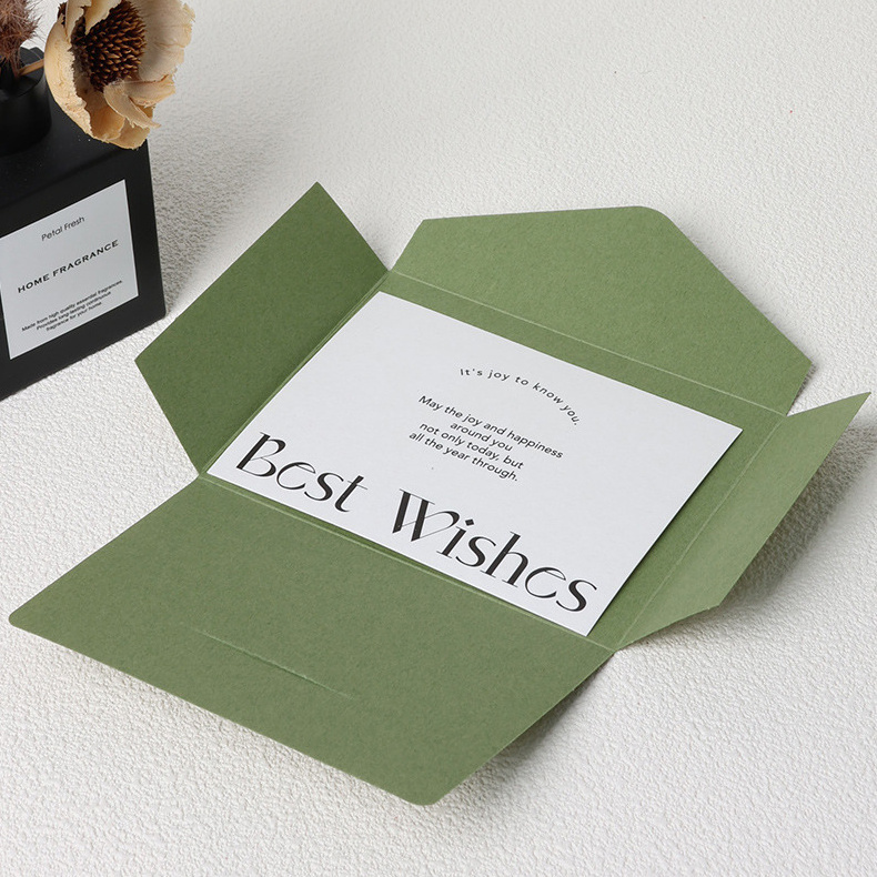 no glue folded green colored thank you card packing envelope wedding customized envelope