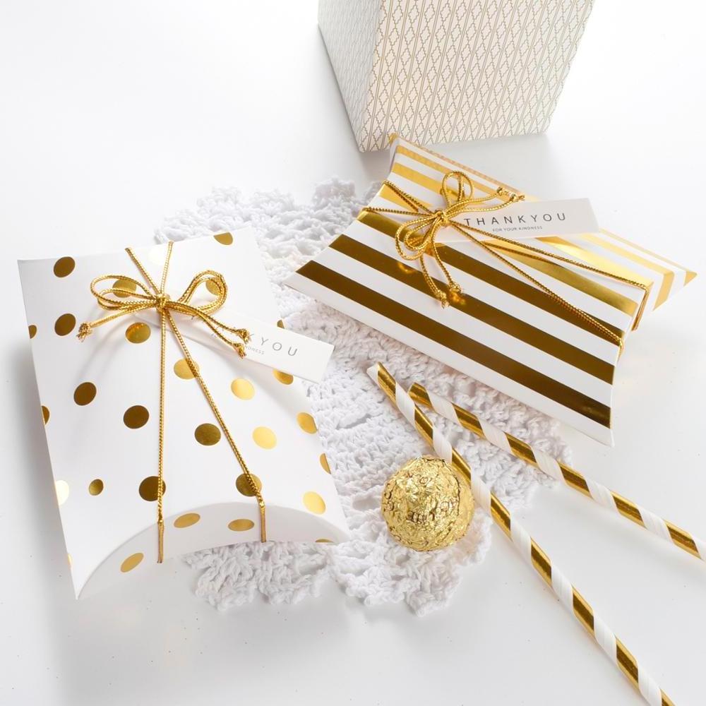 Exquisite string wrapped gold foil high-grade wedding candy packing pillow box ready to ship