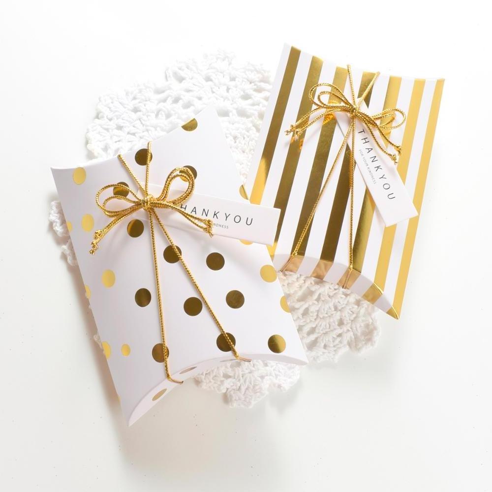 Exquisite string wrapped gold foil high-grade wedding candy packing pillow box ready to ship