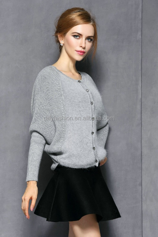 mink yarn short length pattern bats sleeve knitted cardigan sweater