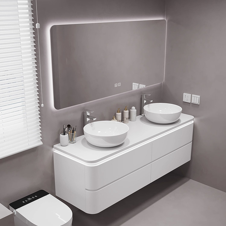 Modern Wall Mount Bathroom Vanity Hotel Washroom Storage Cabinet Set Floating Vanity Double Sink Vanity Bathroom Cabinet