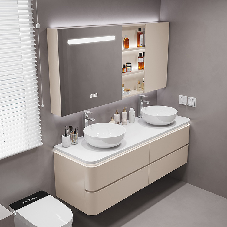 Modern Wall Mount Bathroom Vanity Hotel Washroom Storage Cabinet Set Floating Vanity Double Sink Vanity Bathroom Cabinet