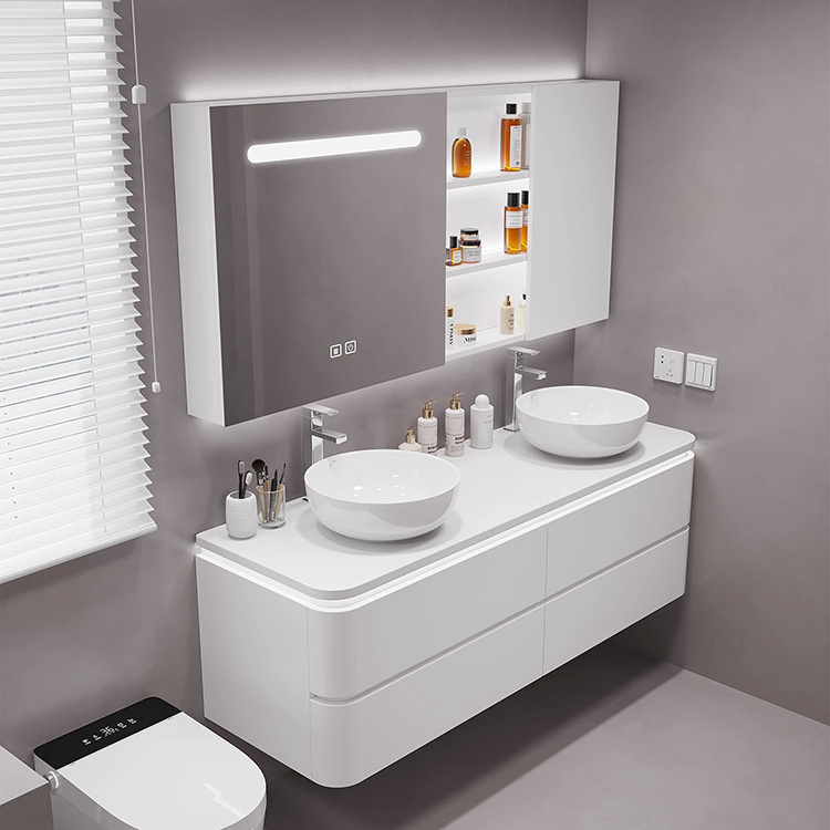 Modern Wall Mount Bathroom Vanity Hotel Washroom Storage Cabinet Set Floating Vanity Double Sink Vanity Bathroom Cabinet