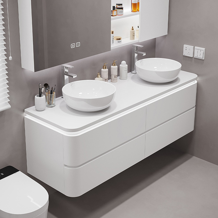 Modern Wall Mount Bathroom Vanity Hotel Washroom Storage Cabinet Set Floating Vanity Double Sink Vanity Bathroom Cabinet