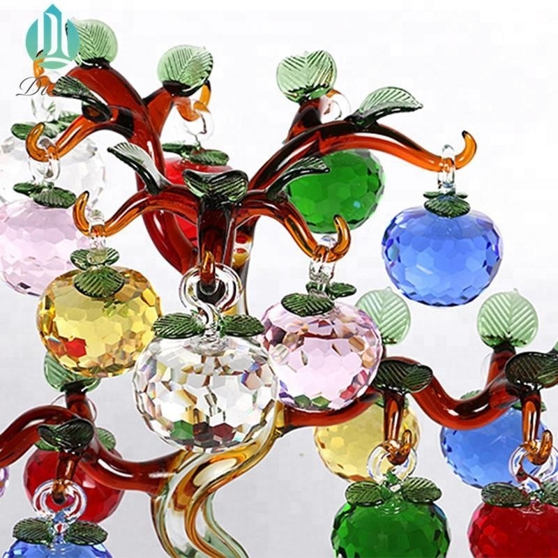 DL Wholesale Self_Produced Factory handmade K9 Crystal glass christmas apple Tree for Home Decoration Christmas gifts