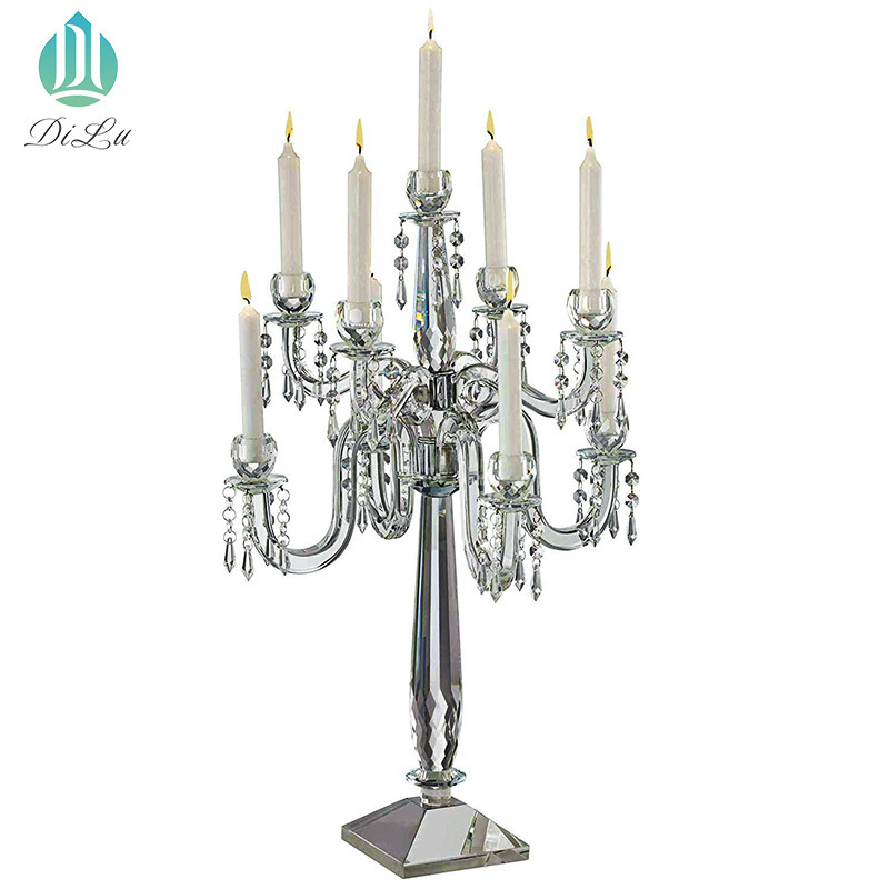 Candle holder 5 arms crystal candelabra tealight glass candle holder for table centerpieces/crystal candle holder 5 arms