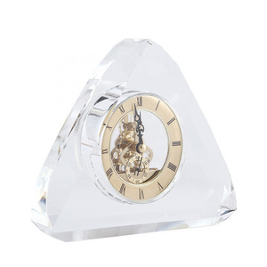 CRYSTOWN Personalize Round K9 Decorative Crystal Table Desk Alarm Calendar With Triangle Arch Clock For Business Gifts