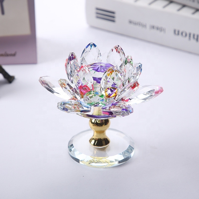 Wedding 4.3inch Pink Crystal Lotus Flower Candle Glass Ornaments for Wedding Birthday Celebration Festival Party Home Deco Gift