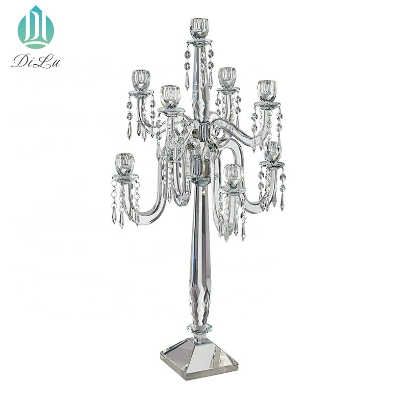 Candle holder 5 arms crystal candelabra tealight glass candle holder for table centerpieces/crystal candle holder 5 arms