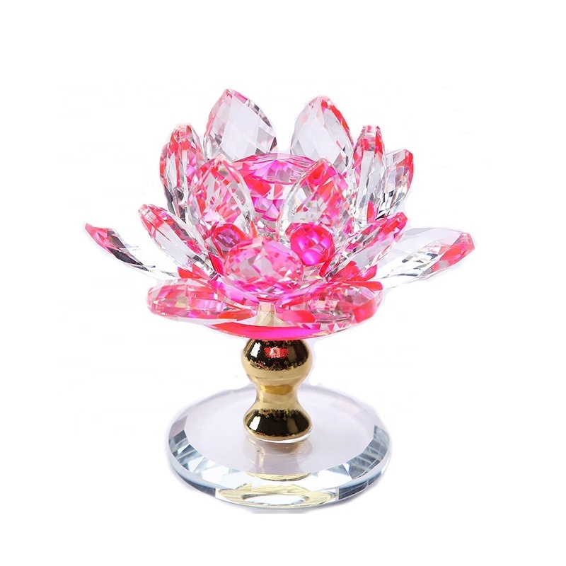 Wedding 4.3inch Pink Crystal Lotus Flower Candle Glass Ornaments for Wedding Birthday Celebration Festival Party Home Deco Gift