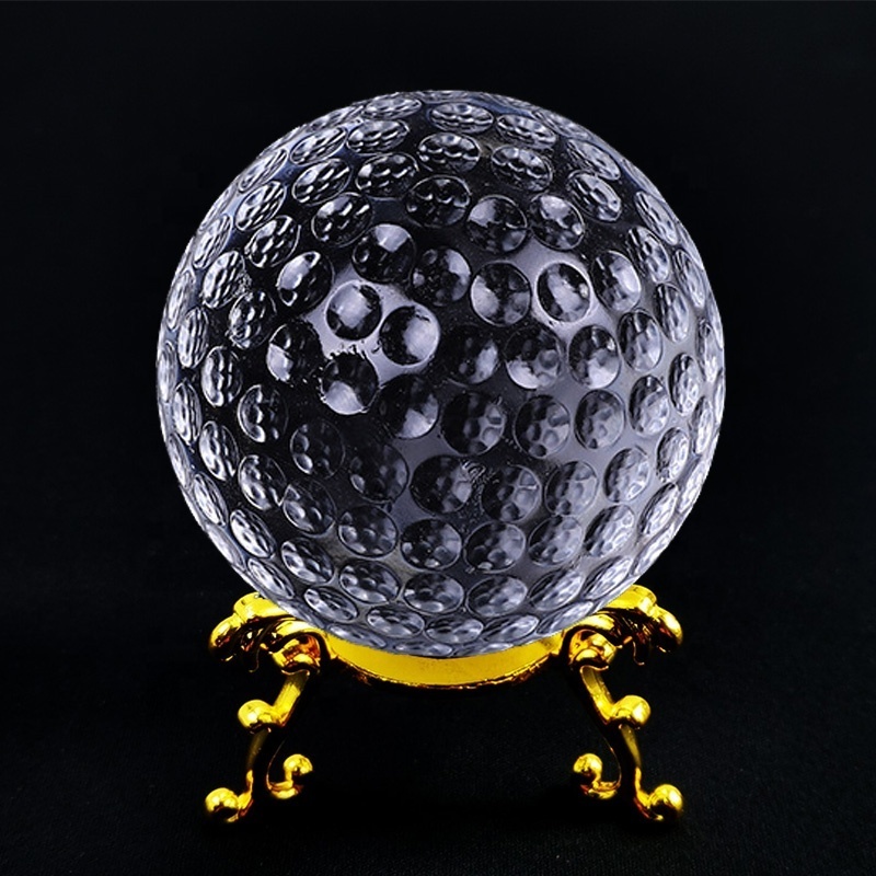 Clear Crystal Ball 60mm Glass Desktop Football Basketball Volleyball Tennis Earth Globe Golf Ornaments with Metal Brackets Stand