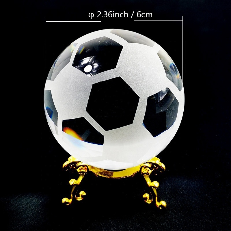 Clear Crystal Ball 60mm Glass Desktop Football Basketball Volleyball Tennis Earth Globe Golf Ornaments with Metal Brackets Stand