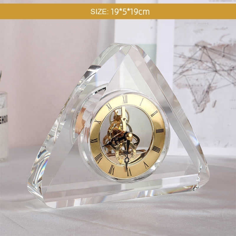 CRYSTOWN Personalize Round K9 Decorative Crystal Table Desk Alarm Calendar With Triangle Arch Clock For Business Gifts