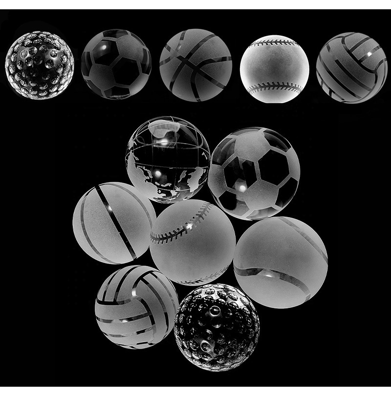 Clear Crystal Ball 60mm Glass Desktop Football Basketball Volleyball Tennis Earth Globe Golf Ornaments with Metal Brackets Stand