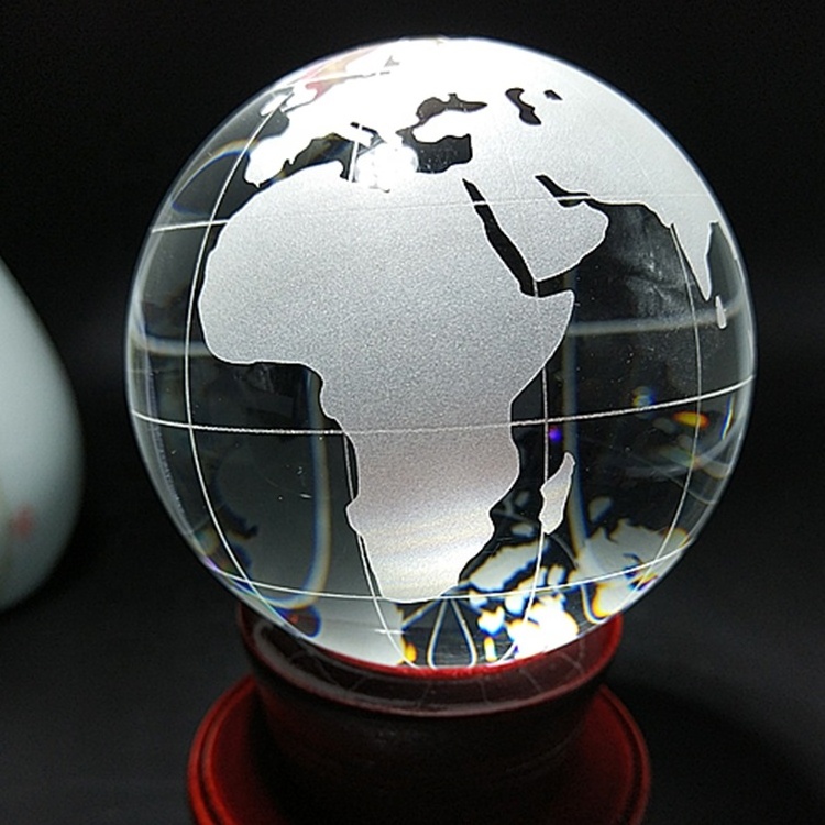 FREE SAMPLE High quality 60mm 80mm 100MM Round Shaped Clear World Globe MAP CRYSTAL glass ball world globe with base for gifts