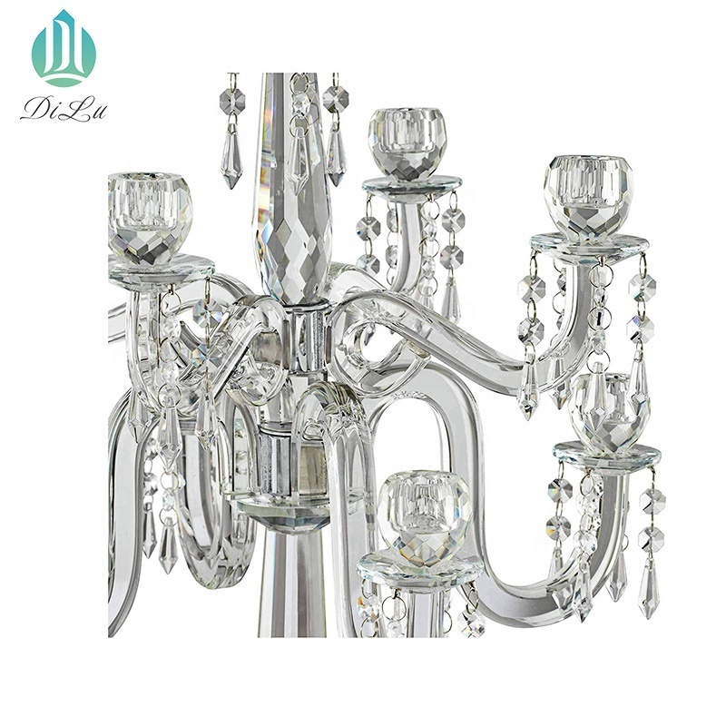 Candle holder 5 arms crystal candelabra tealight glass candle holder for table centerpieces/crystal candle holder 5 arms