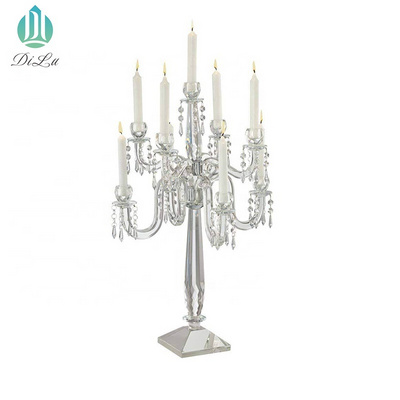 A- Factory Wholesale 5 Arm Crystal Candelabra Tall Glass Candle Holders Crystal Candelabra for Wedding Decoration Centerpiece