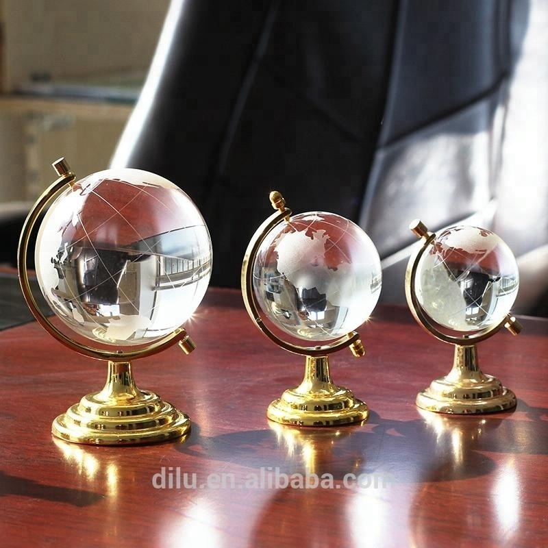 40mm 60mm 80mm Personalized Small K9 Crystal Glass Decorative 3d Glass Crystal Earth Globe Crystal World Map Balls With Stand