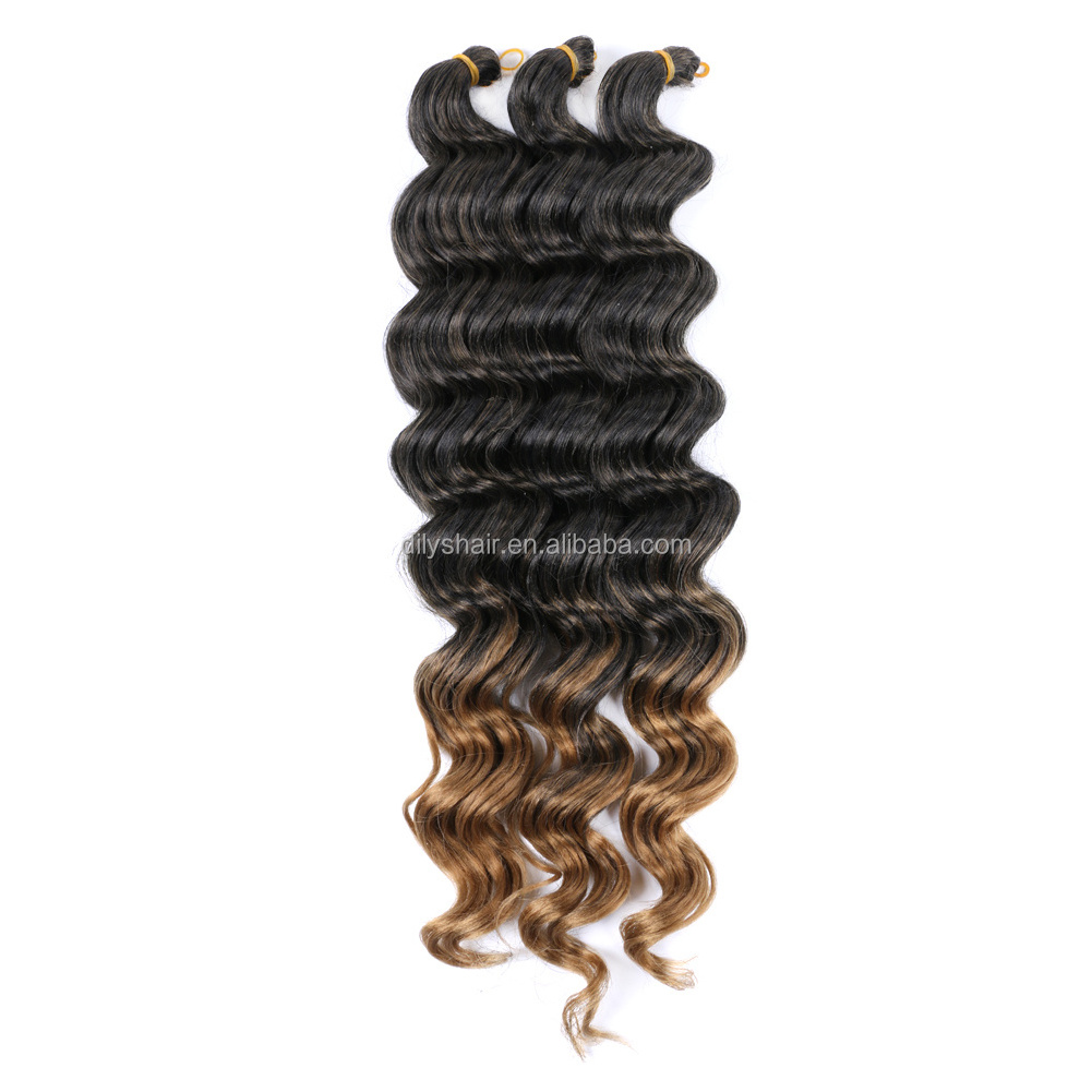 Premium Fiber Crochet Hair Curly Synthetic Braiding Hair Extensions Deep Wave Ombre Colored Crochet Braids Bulk Hair