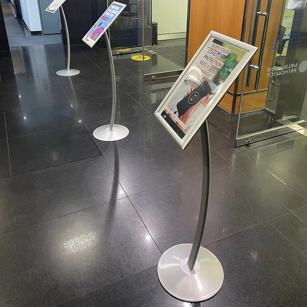 Curved Post Menu Poster Floor Stand Landscape or portrait adjustable poster frame displays A3 graphics