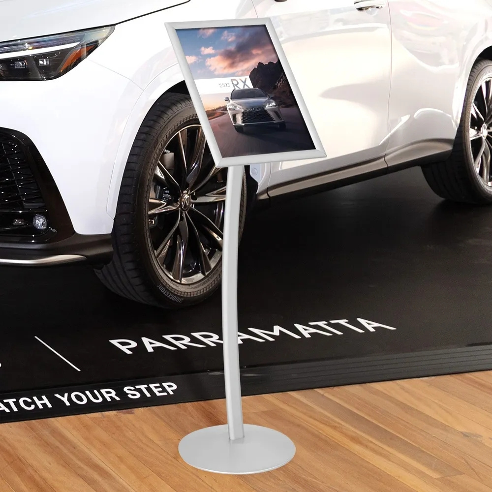 Curved Post Menu Poster Floor Stand Landscape or portrait adjustable poster frame displays A3 graphics