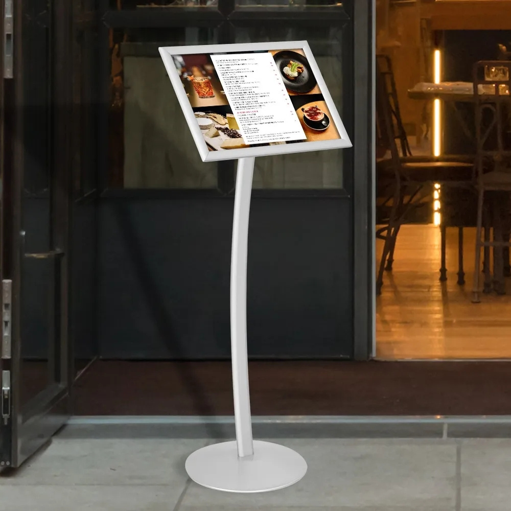 Curved Post Menu Poster Floor Stand Landscape or portrait adjustable poster frame displays A3 graphics