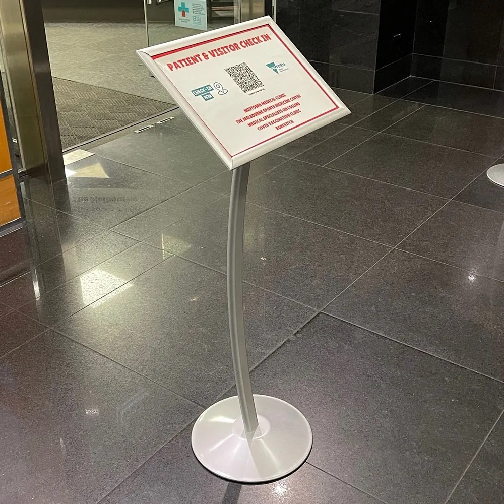 Curved Post Menu Poster Floor Stand Landscape or portrait adjustable poster frame displays A3 graphics