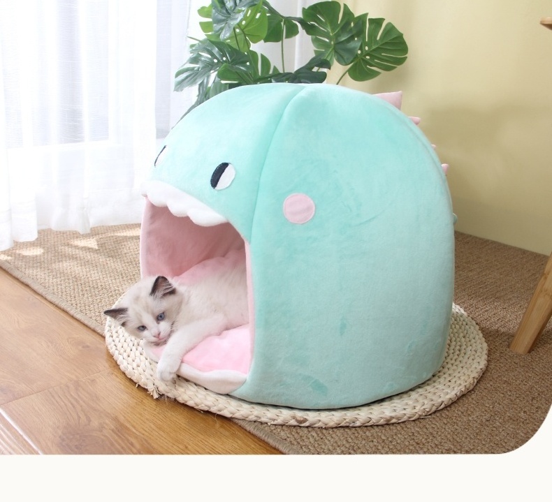 Cartoon Shark Pet Cat Cave Bed Cat House Customized Design And Logo Cotton Handmade Comfortable Foldable Cat Bed